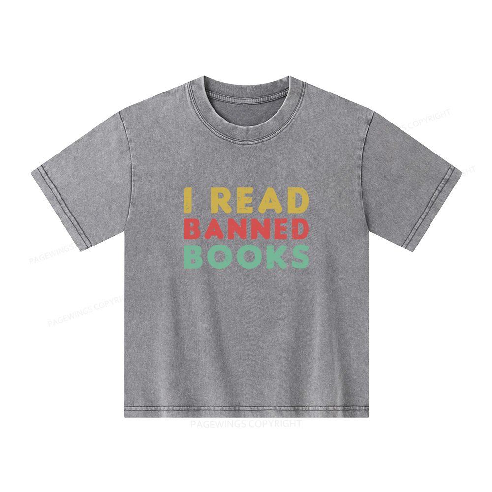 Pagewings Vintage I Read Banned Books Geek Readers T-Shirt Unisex Kids Washed T-shirt