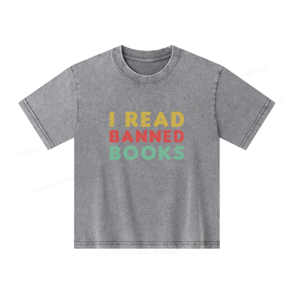 Pagewings Vintage I Read Banned Books Geek Readers T-Shirt Unisex Kids Washed T-shirt