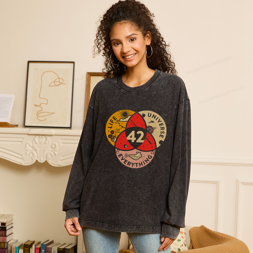Pagewings 42 The Answer To Life The Universe And Everything Unisex Washed Long Sleeve T-shirt