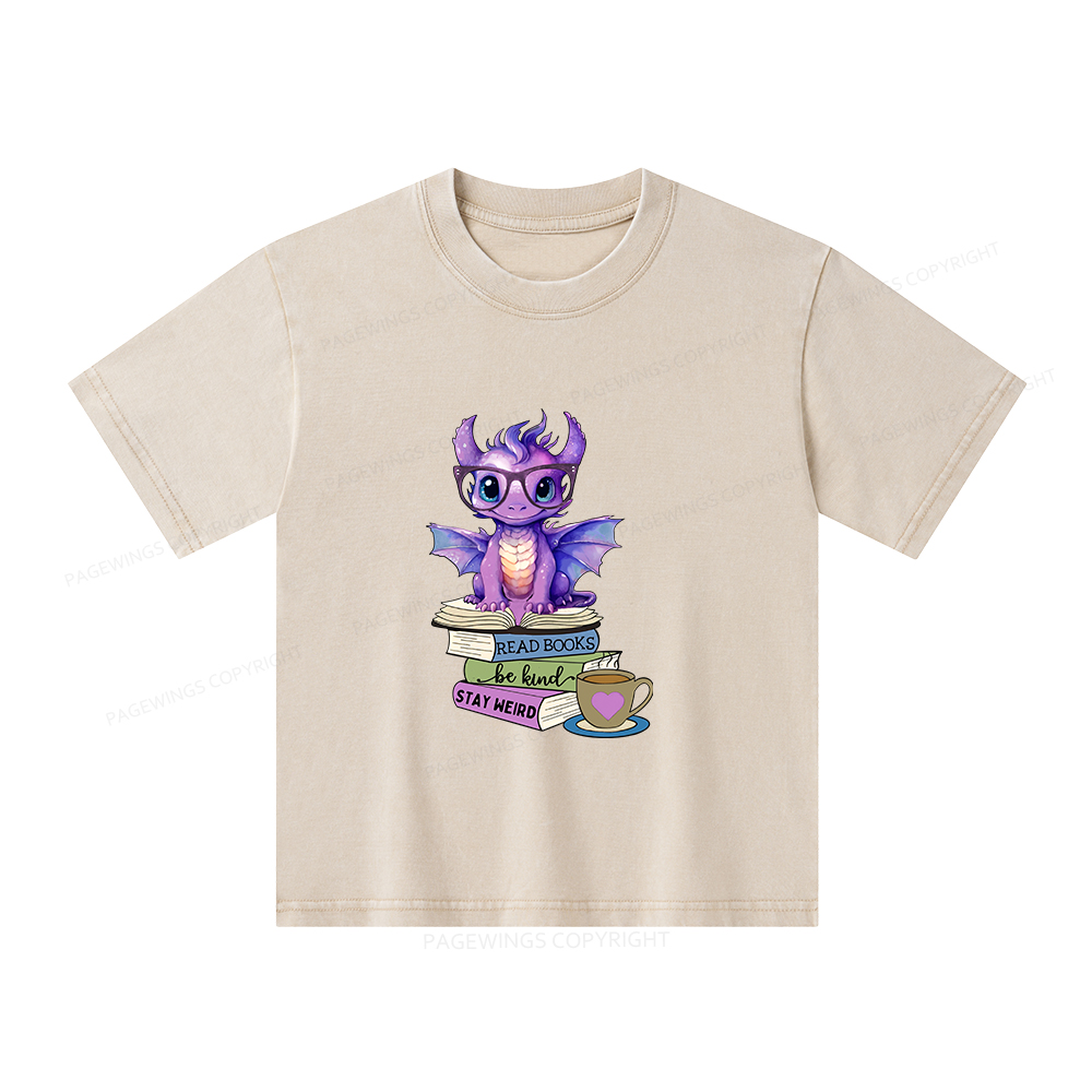 Pagewings Dragon Read Books Be Kind Stay Weird Unisex Kids Washed T-shirt