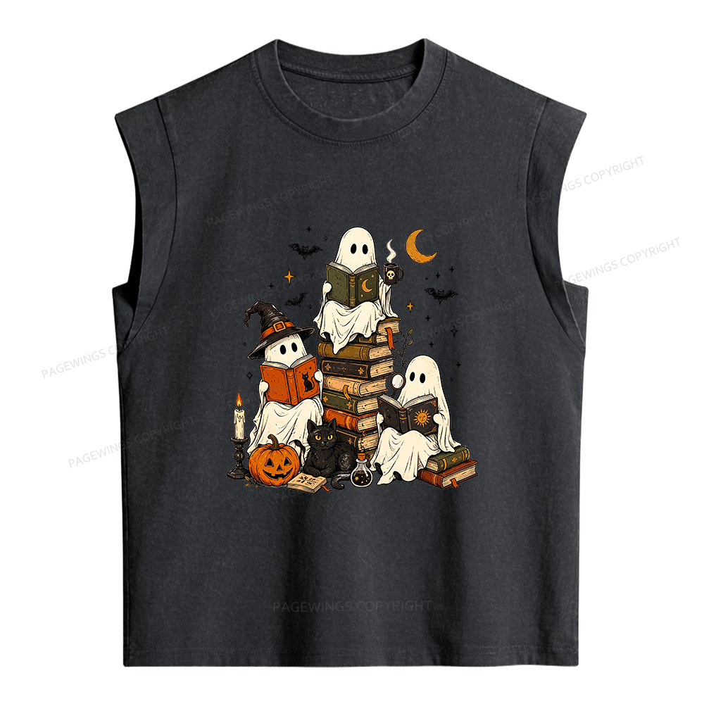 Pagewings Halloween Book Club Women's Washed Tank Top