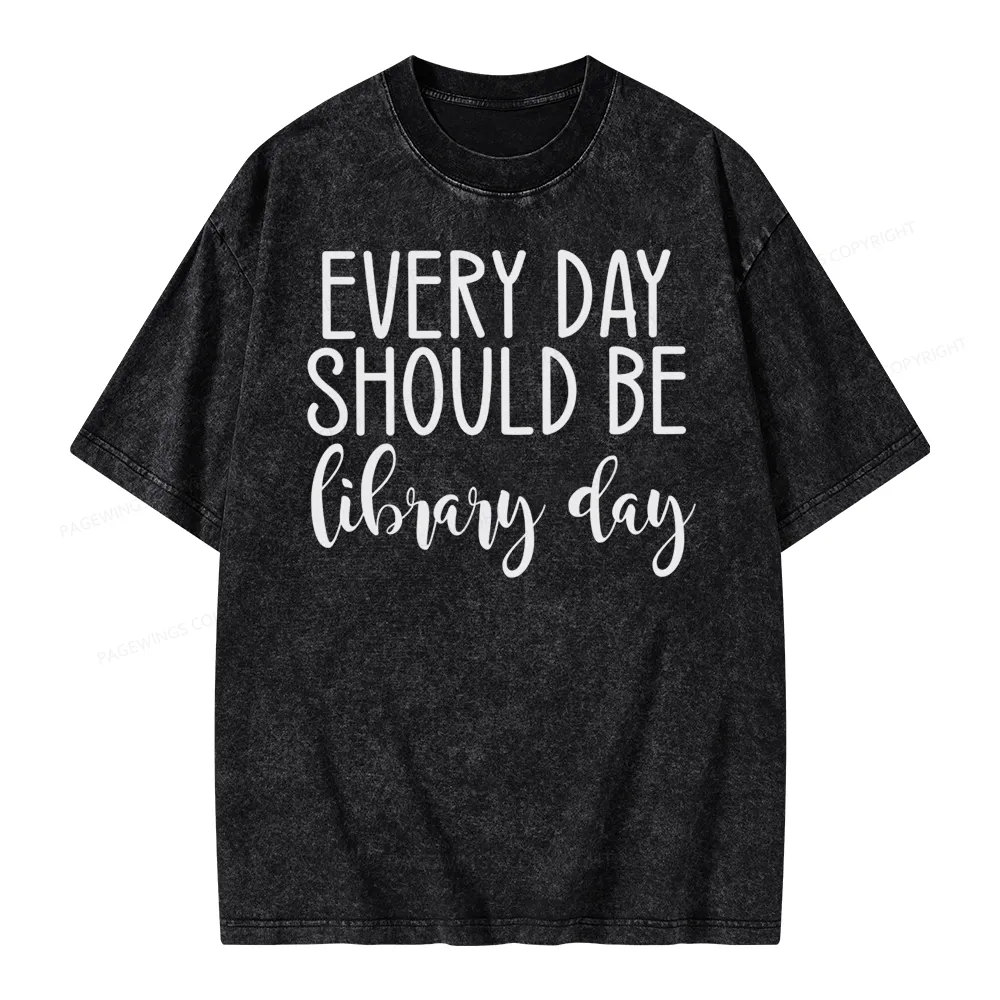 Pagewing Every Day Should Be Library Day Unisex Washed T-shirt