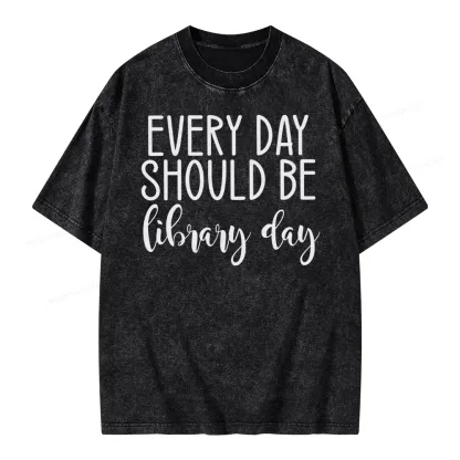 Pagewing Every Day Should Be Library Day Unisex Washed T-shirt