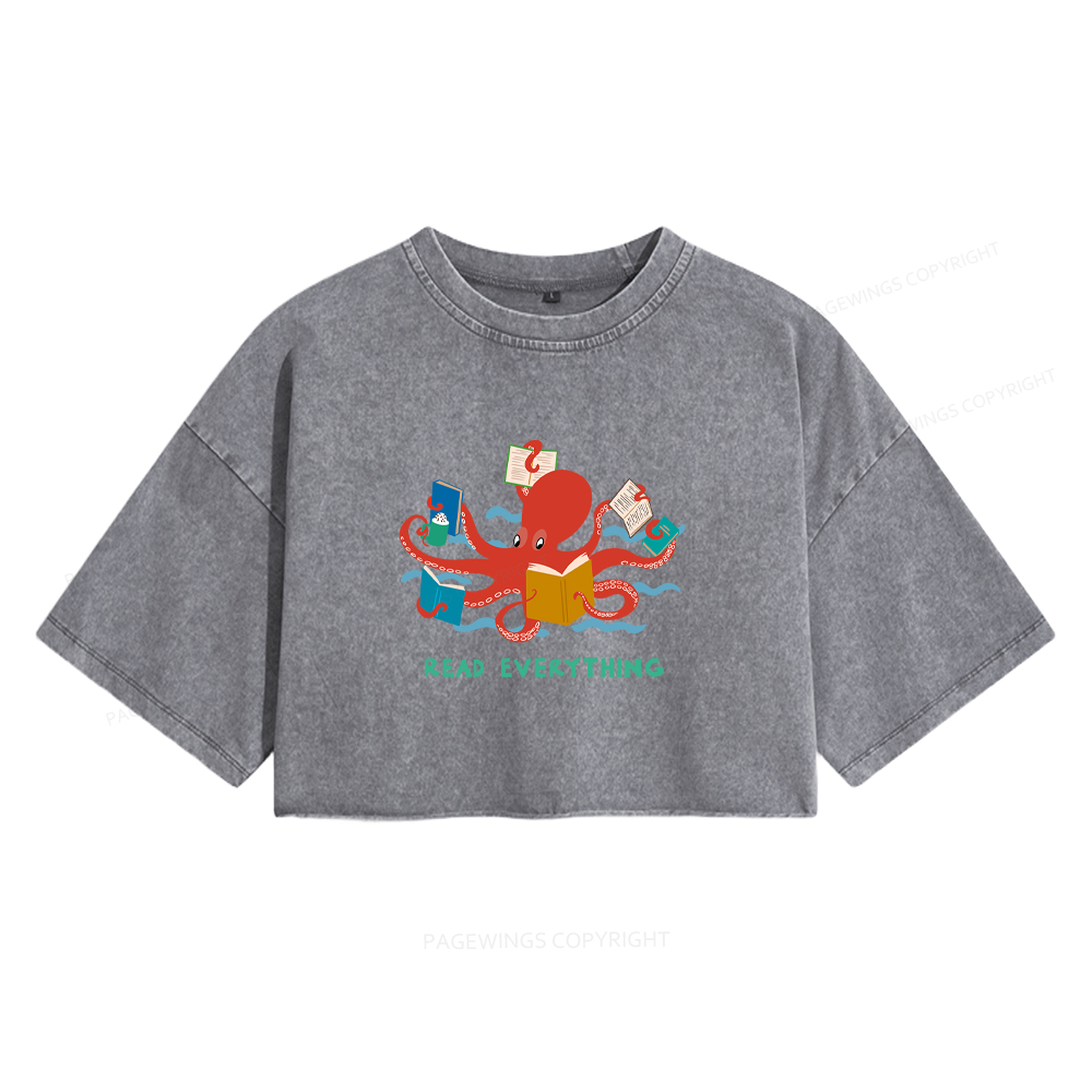 Pagewings Read Everything Women's Washed Cropped T-shirt