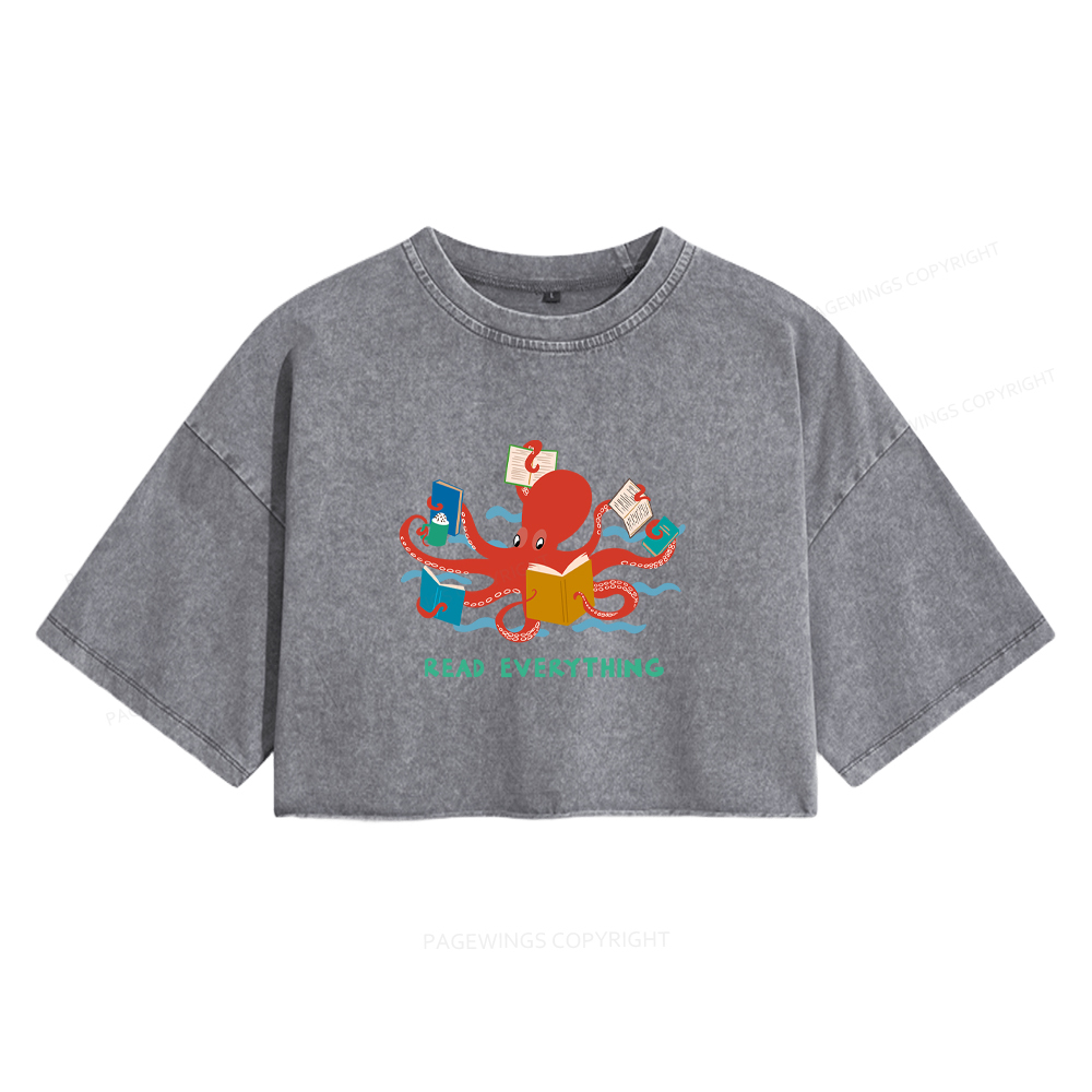 Pagewings Read Everything Women's Washed Cropped T-shirt