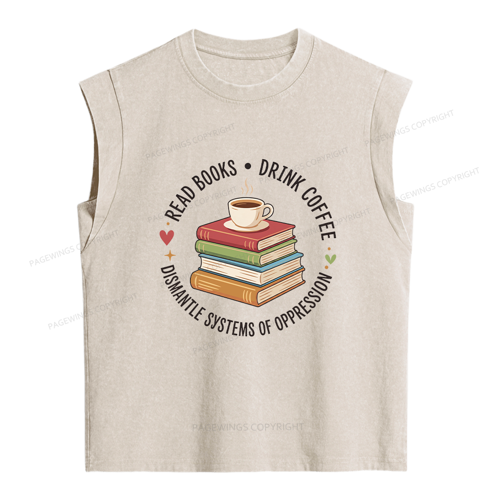 Pagewing Drink Coffee Read Books Women's Washed Tank Top