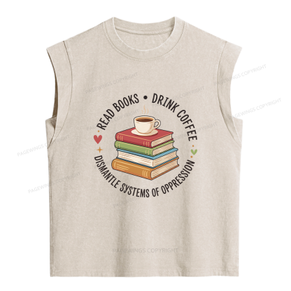 Pagewing Drink Coffee Read Books Women's Washed Tank Top