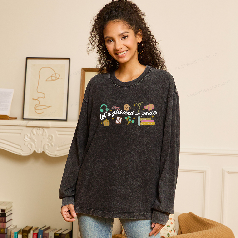 Pagewings Let a Girl Read in Peace Unisex Washed Long Sleeve T-shirt