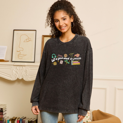Pagewings Let a Girl Read in Peace Unisex Washed Long Sleeve T-shirt