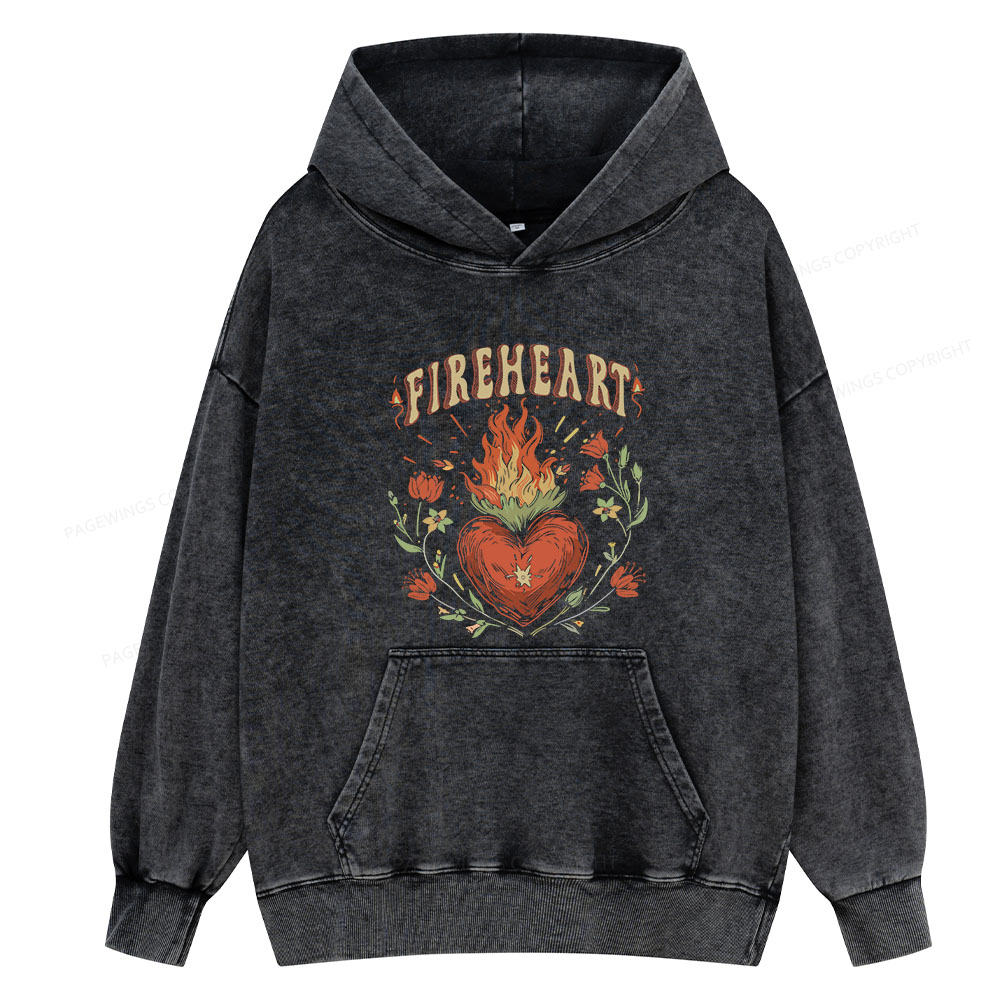 Pagewing Vintage Fire-heart Unisex Washed Hoodie