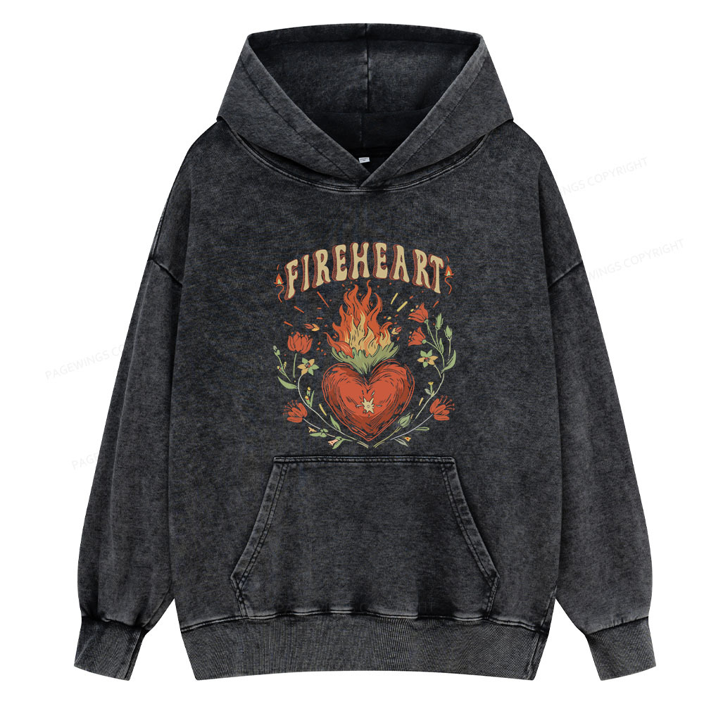 Pagewing Vintage Fire-heart Unisex Washed Hoodie