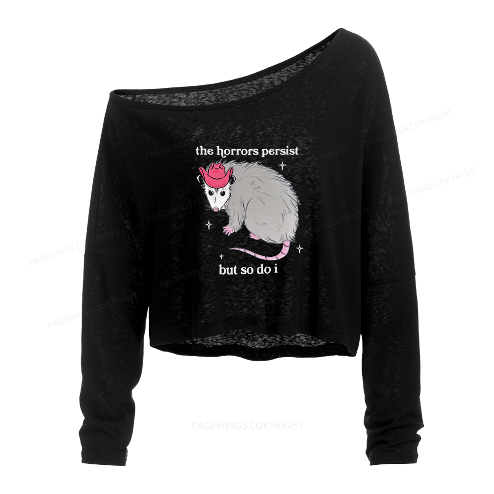 Pagewings The Horrors Persist Slouchy Long Sleeve Off Shoulder T-shirt