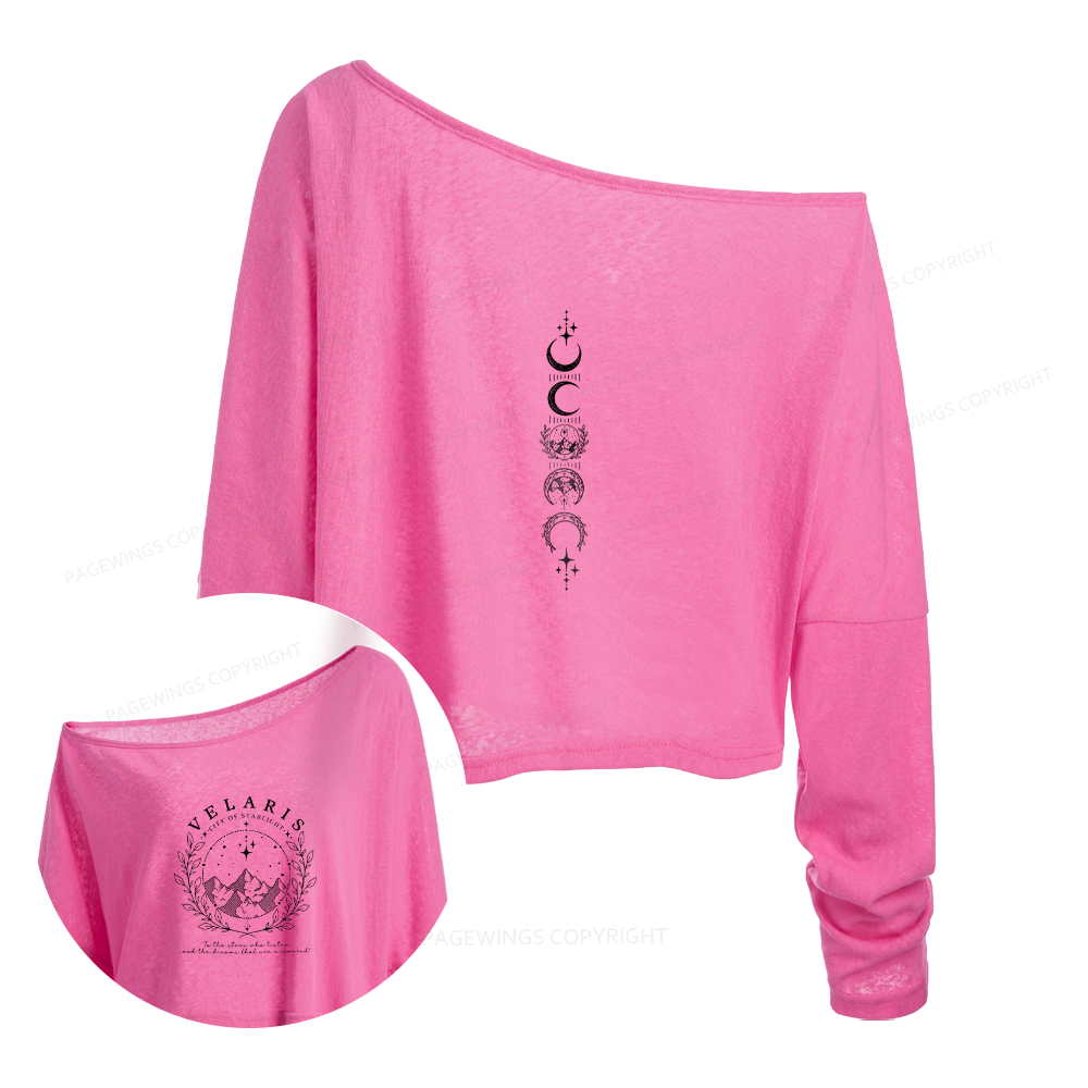 Pagewings Fantasy Romance Books Slouchy Long Sleeve Off Shoulder T-shirt