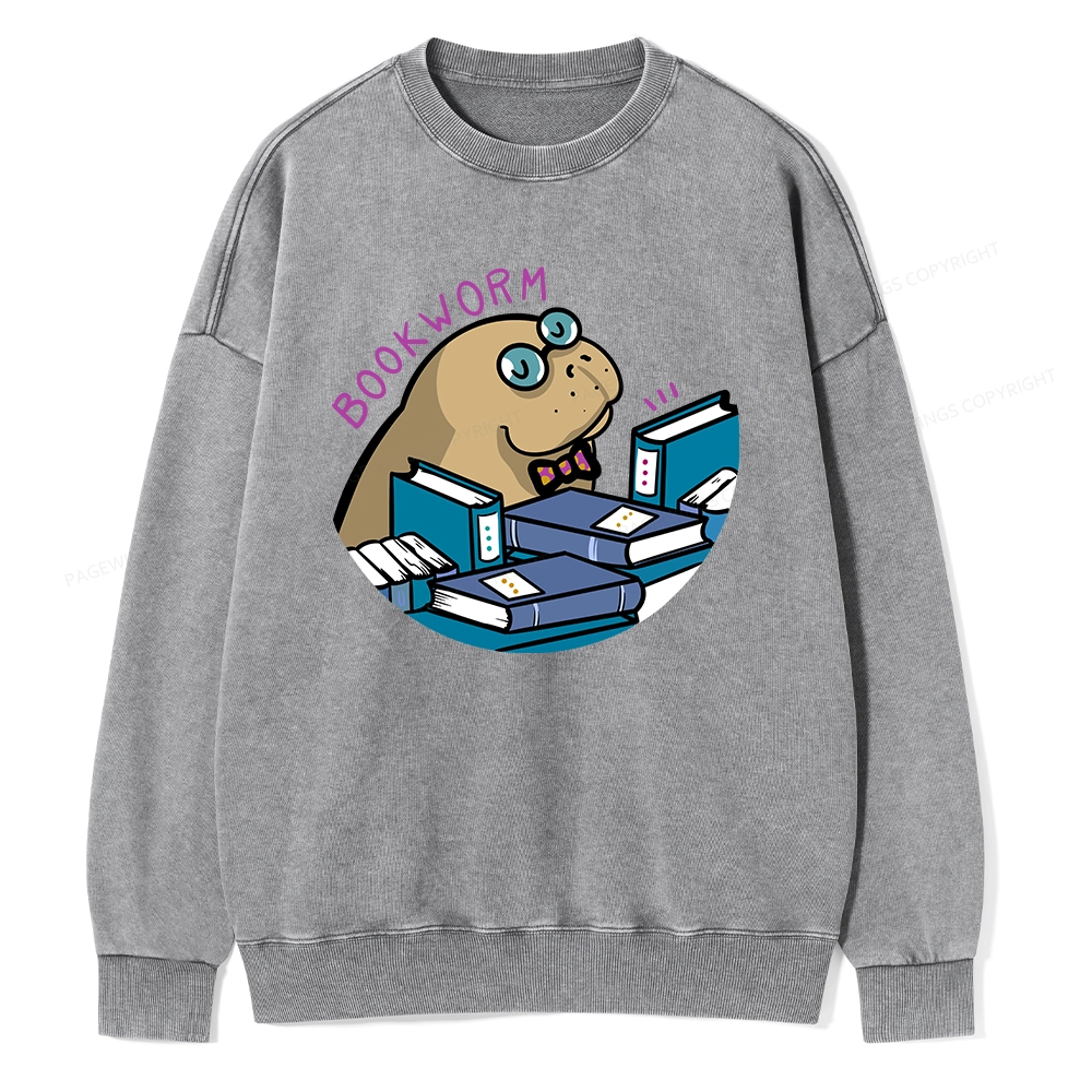 Pagewing Books Worm And Reading in Library Forever Unisex Washed Sweatshirt