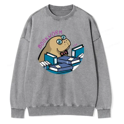 Pagewing Books Worm And Reading in Library Forever Unisex Washed Sweatshirt