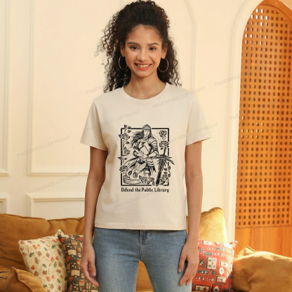 Pagewings Defend The Public Library Women's Washed T-shirt