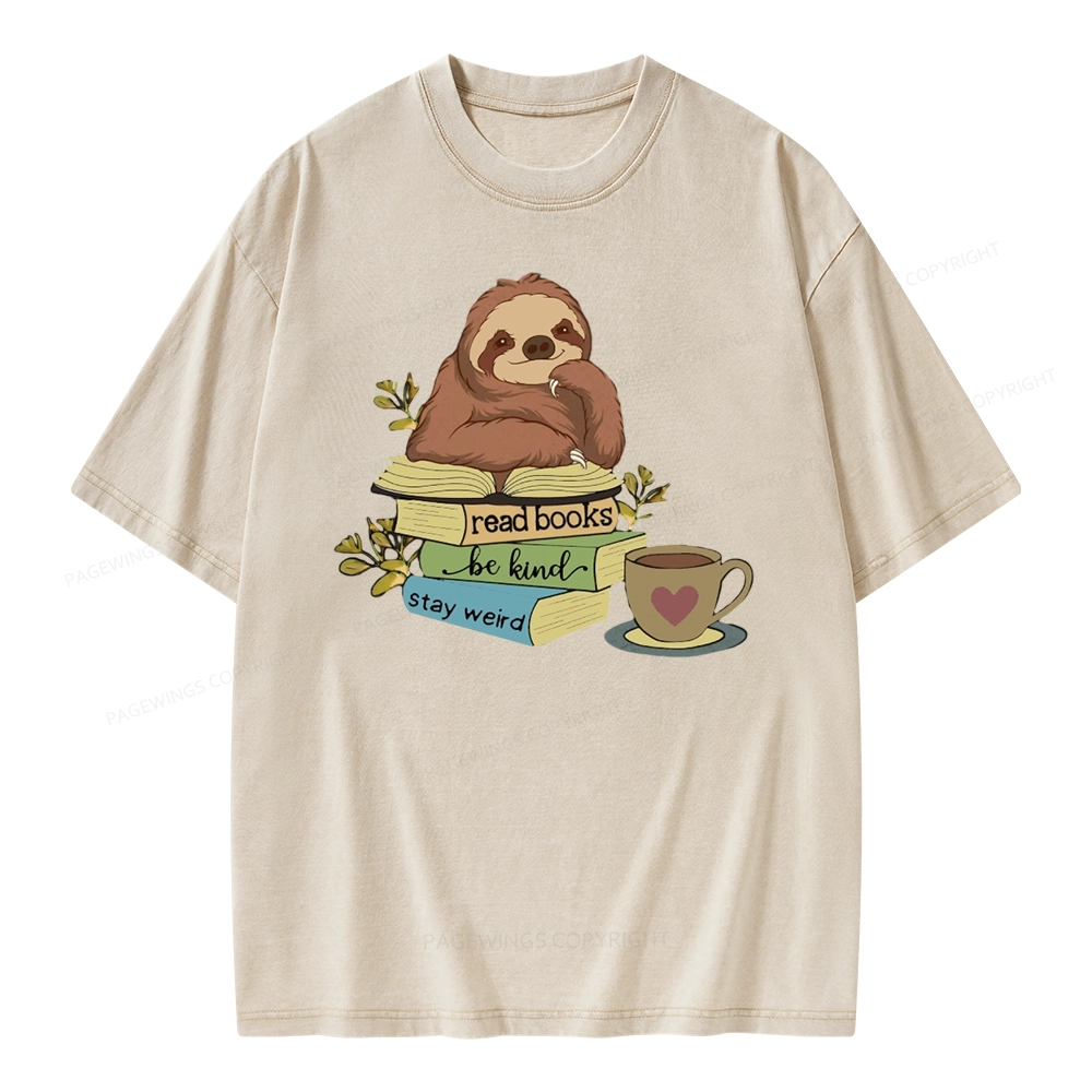 Pagewings Sloth Reading Unisex Washed T-shirt