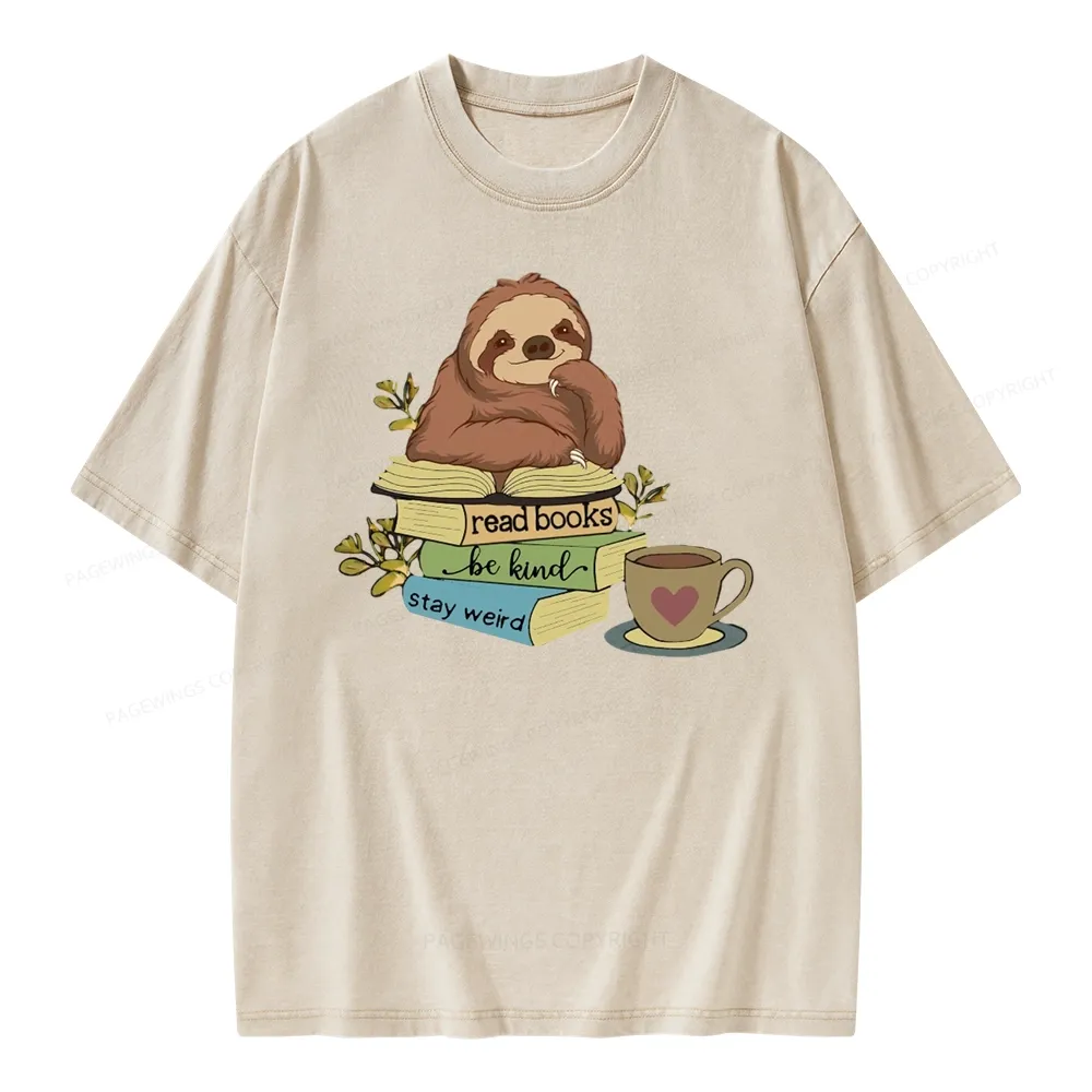 Pagewings Sloth Reading Unisex Washed T-shirt