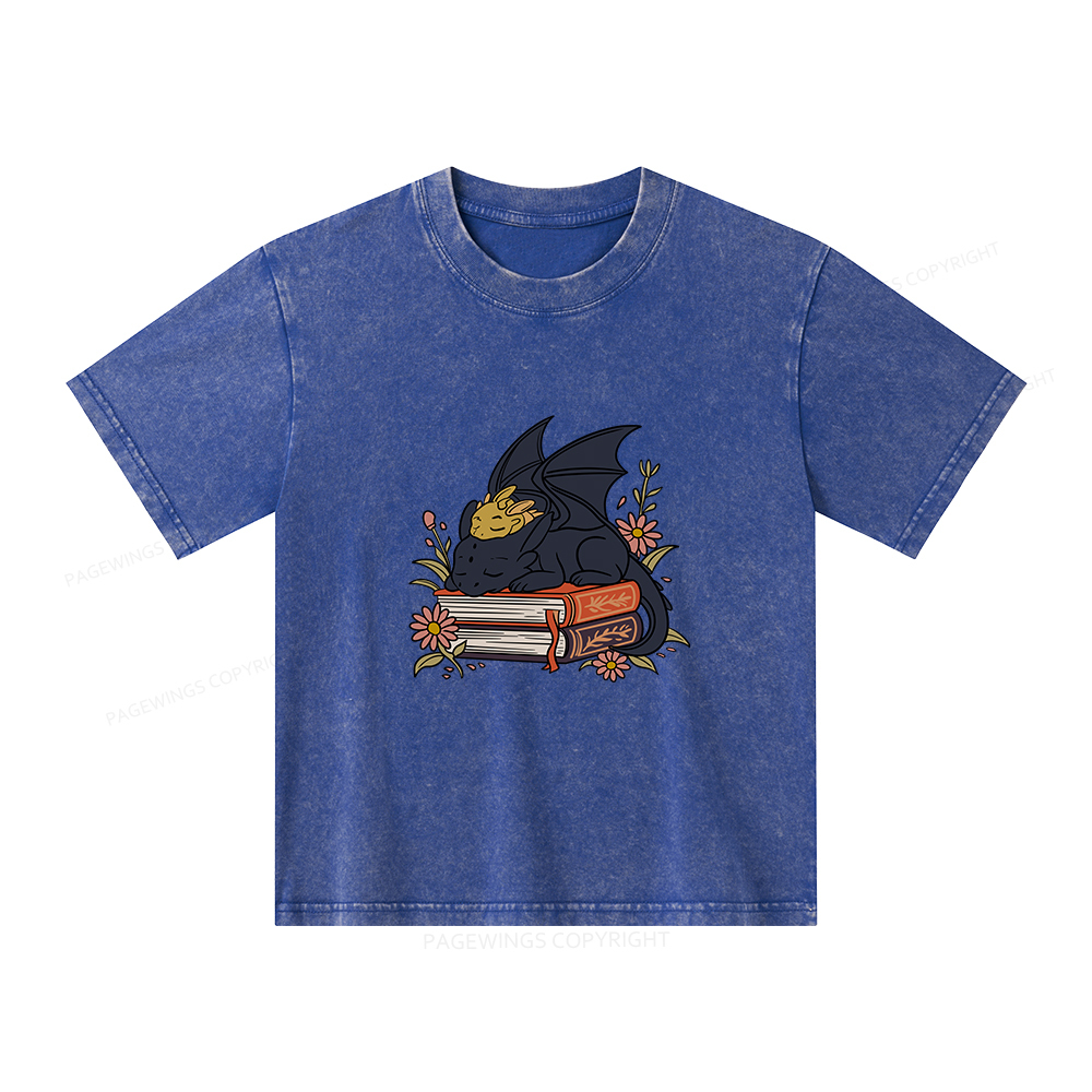 Pagewings Dragon Book Unisex Kids Washed T-shirt