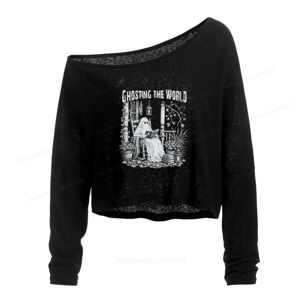 Pagewings Ghosting The World Slouchy Long Sleeve Off Shoulder T-shirt
