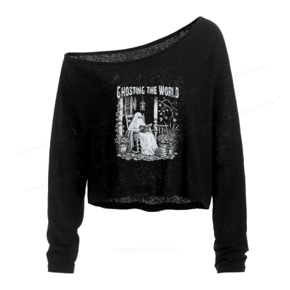 Pagewings Ghosting The World Slouchy Long Sleeve Off Shoulder T-shirt