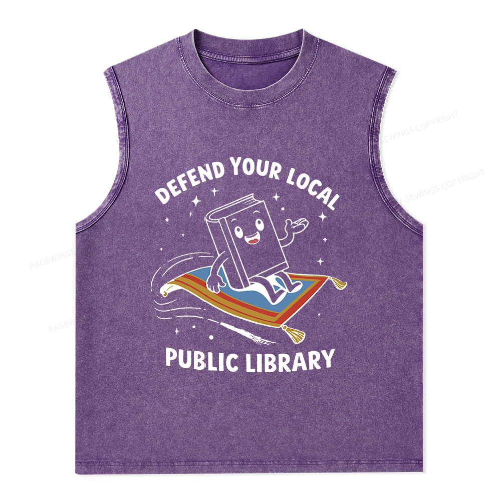 Pagewings Defend Your Local Public Library Unisex Washed Tank Top