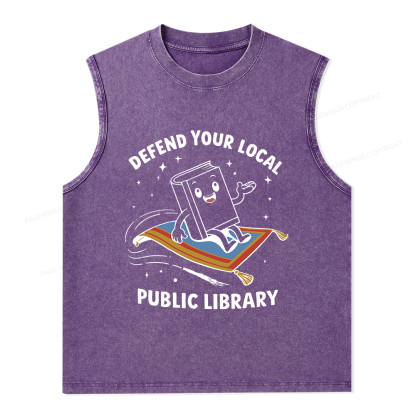 Pagewings Defend Your Local Public Library Unisex Washed Tank Top