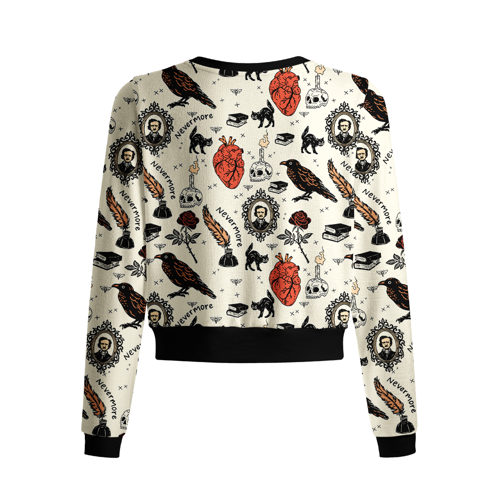 Pagewings Reading Crow Crew Neck Cardigan Sweaters