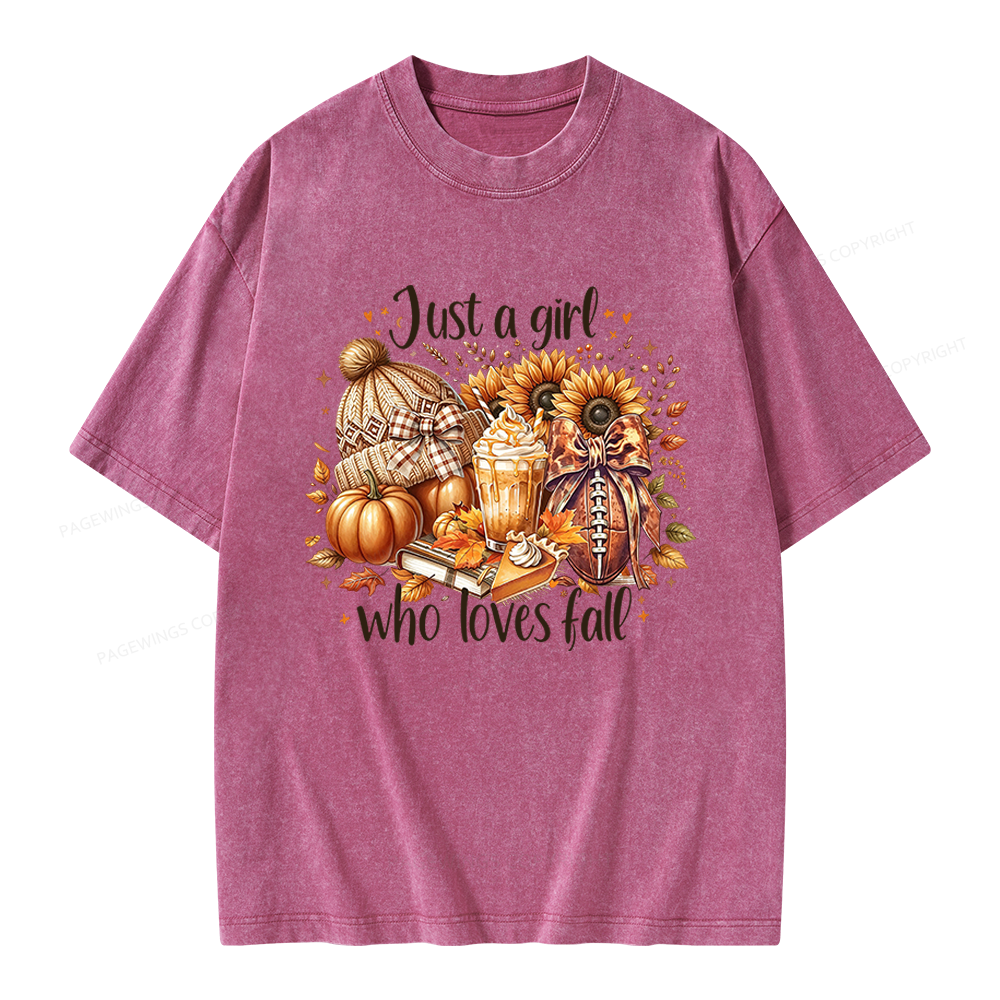 Pagewings Just a Girl Who Loves Fall Unisex Washed T-shirt
