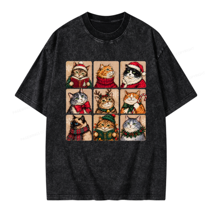 Pagewings Christmas Cats Unisex Washed T-shirt