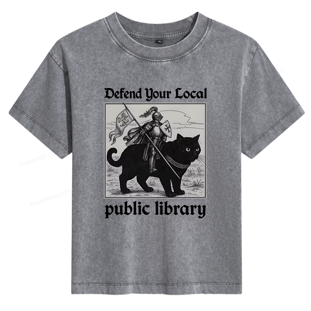 Pagewings Defend Your Local Public Library Women's Washed T-shirt