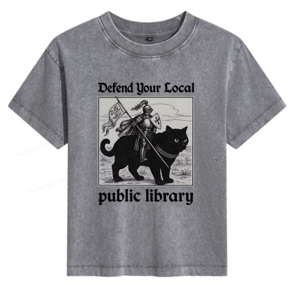 Pagewings Defend Your Local Public Library Women's Washed T-shirt