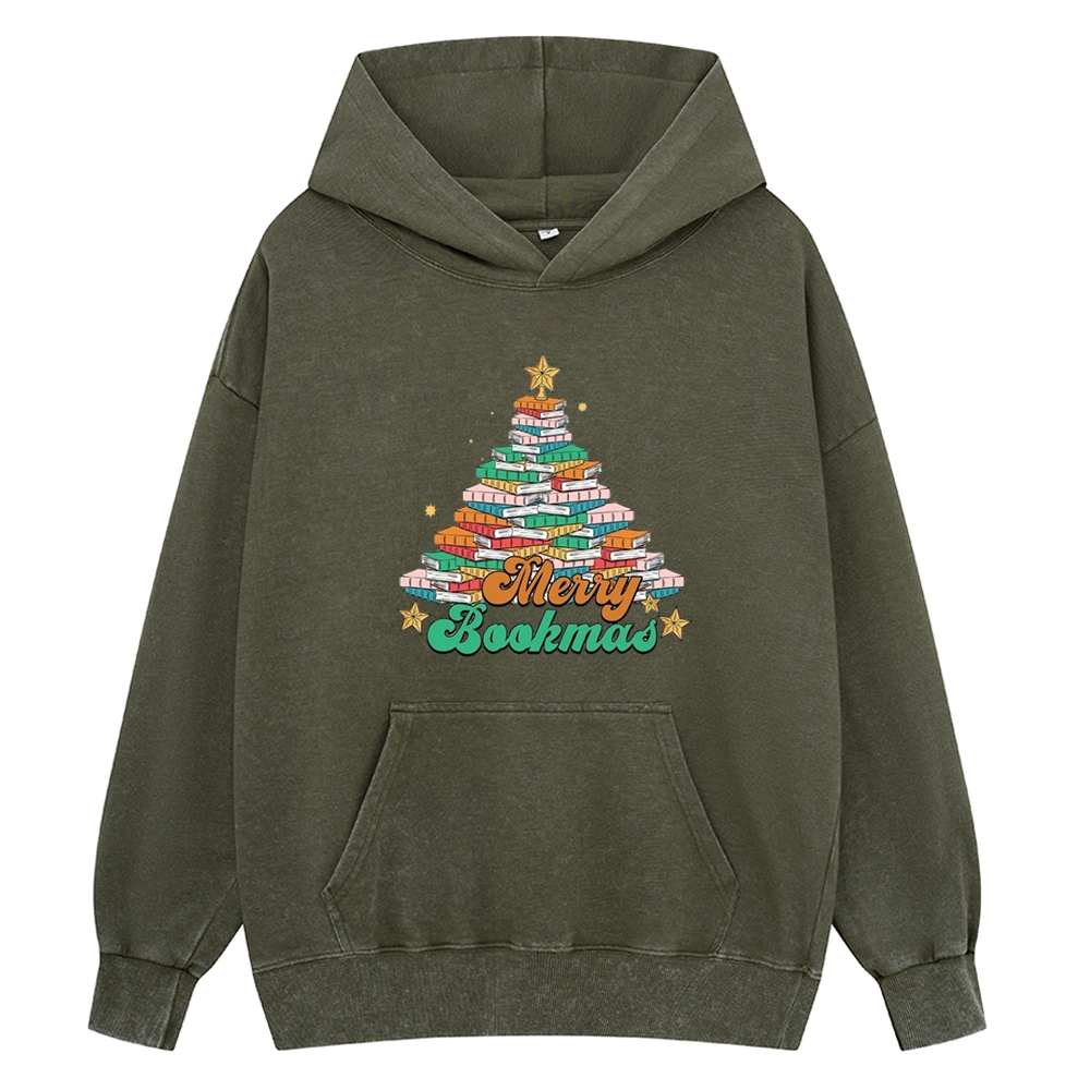 Pagewings Christmas Merry Bookmas Unisex Washed Hoodie