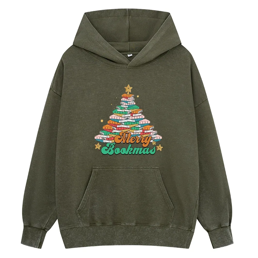 Pagewings Christmas Merry Bookmas Unisex Washed Hoodie