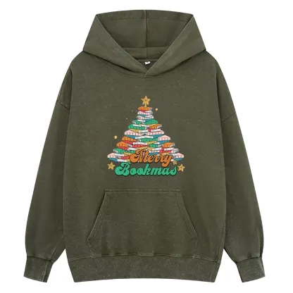 Pagewings Christmas Merry Bookmas Unisex Washed Hoodie