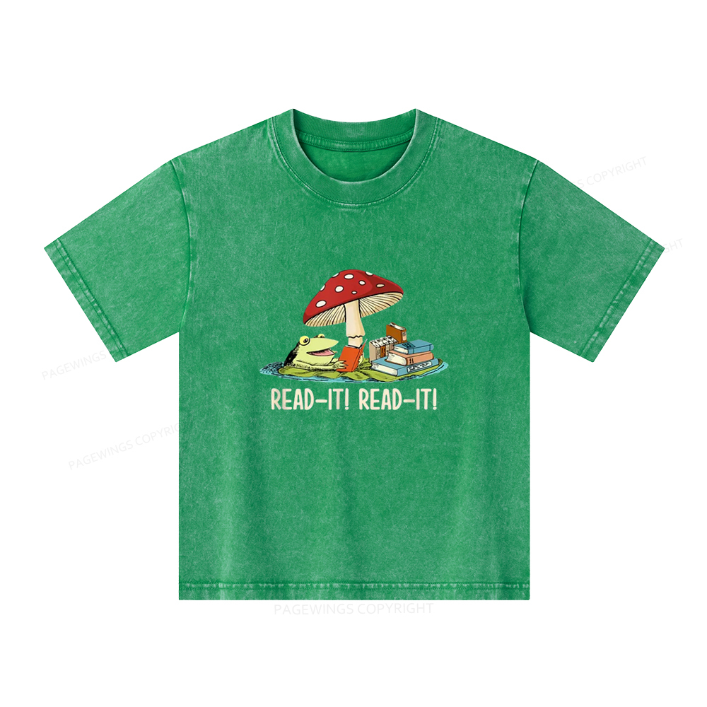 Pagewings Mushroom Read it Book Unisex Kids Washed T-shirt