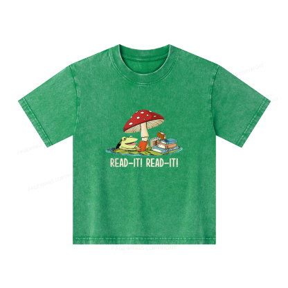 Pagewings Mushroom Read it Book Unisex Kids Washed T-shirt