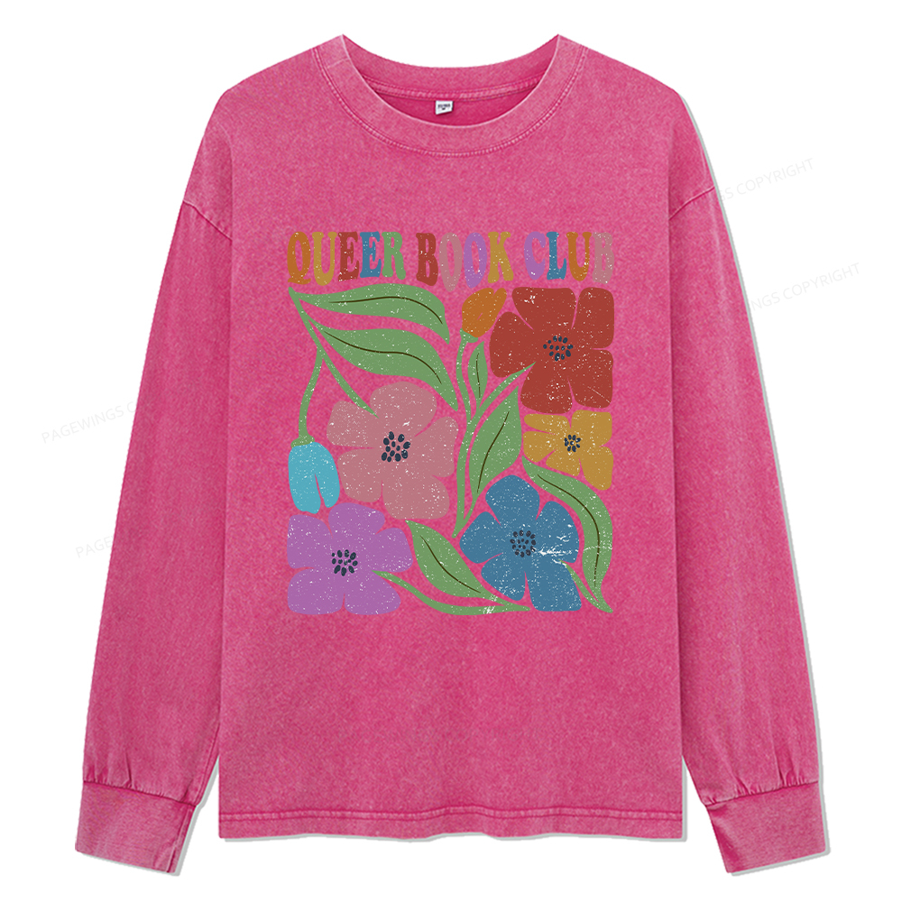 Pagewings Queer Book Club Unisex Washed Long Sleeve T-shirt