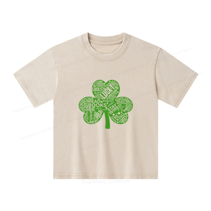 Pagewings St Patricks Day Shirt Lucky Reading Shirt Unisex Kids Washed T-shirt