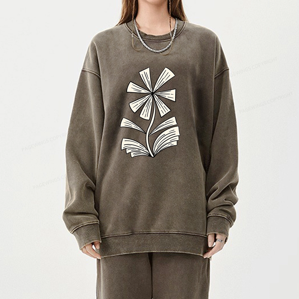 Pagewing Sunflower Made of Books Unisex Washed Sweatshirt