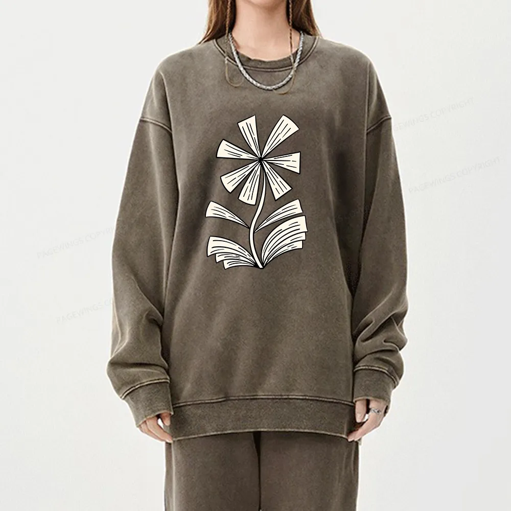Pagewing Sunflower Made of Books Unisex Washed Sweatshirt