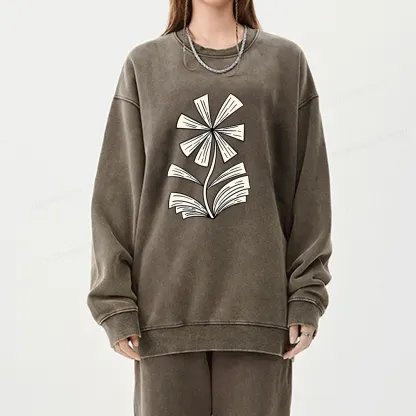 Pagewing Sunflower Made of Books Unisex Washed Sweatshirt