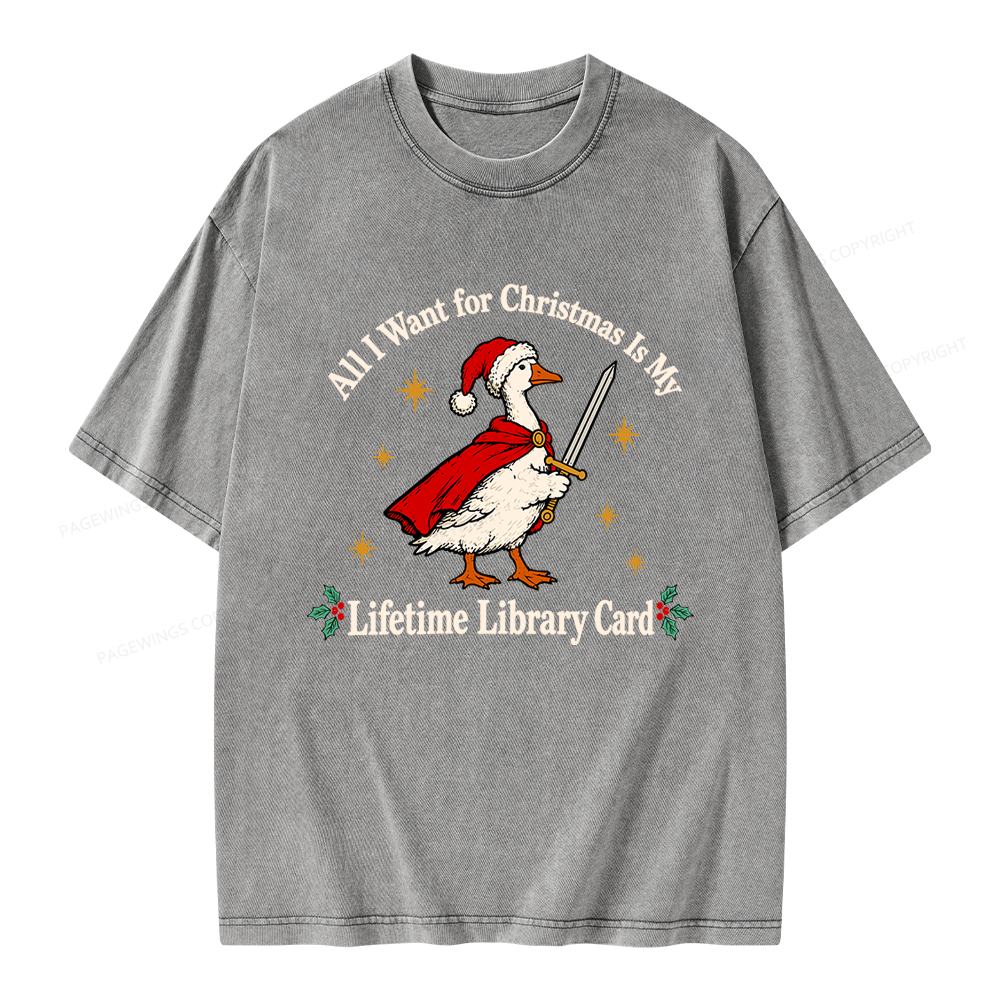 Pagewings Christmas Lifetime Library Card Unisex Washed T-shirt