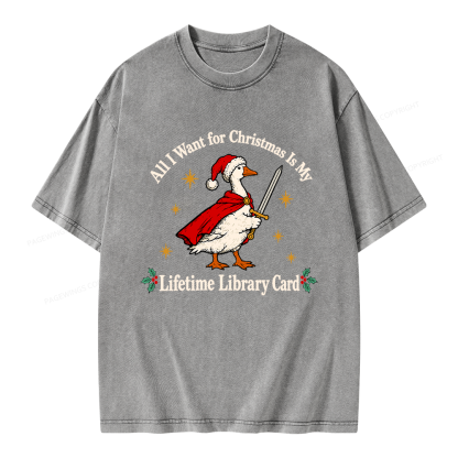 Pagewings Christmas Lifetime Library Card Unisex Washed T-shirt