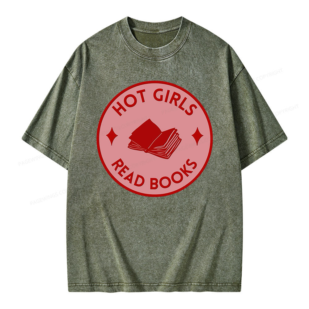 Pagewings Hot Girls Read Books Unisex Washed T-shirt