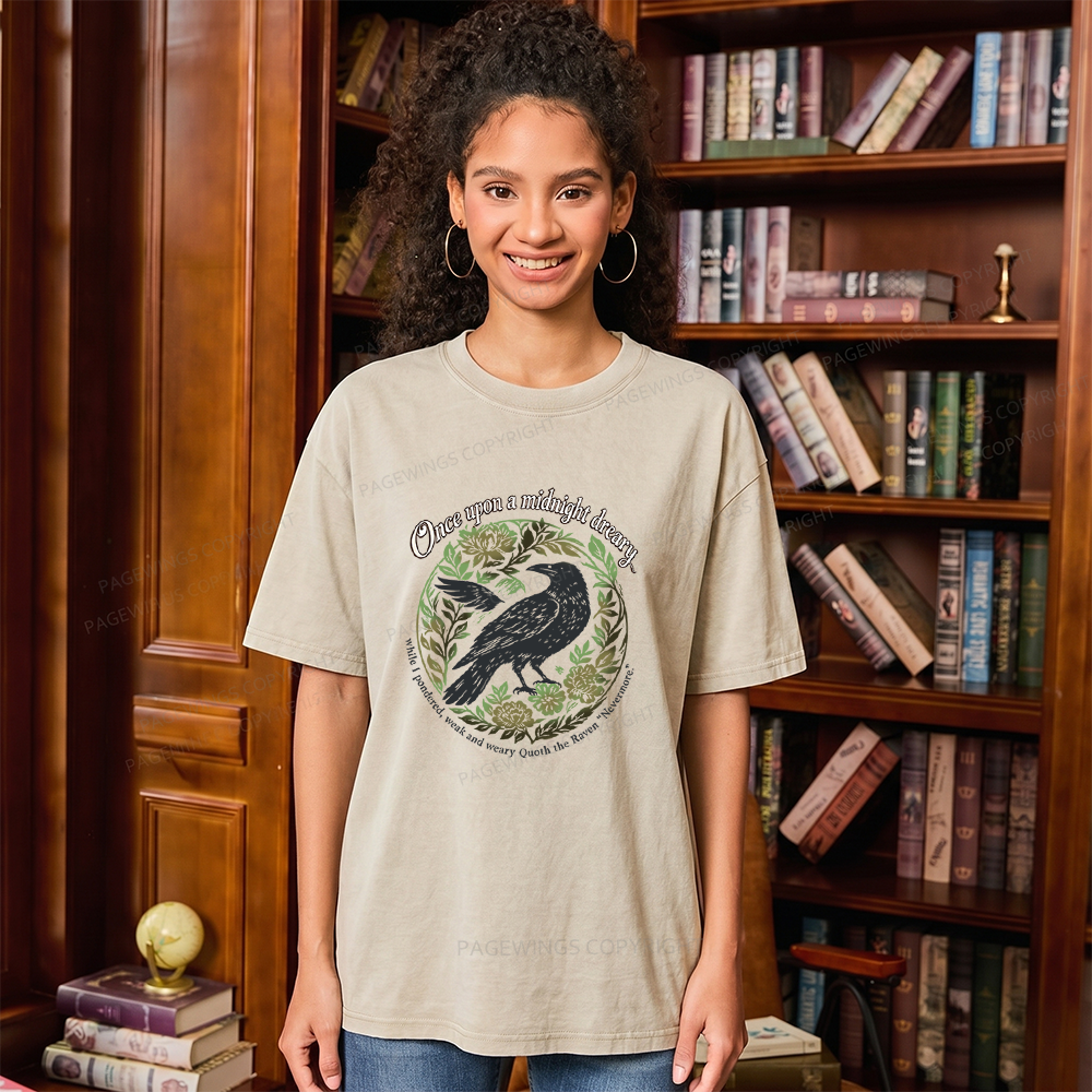 Pagewings Once Upon a Midnight Dreary Unisex Washed T-shirt