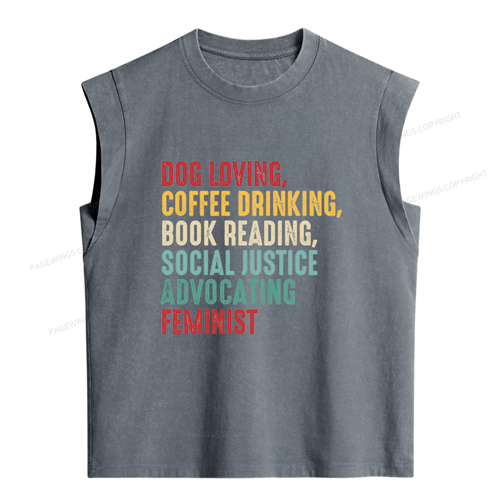 Pagewing Dog Coffee Book Reading Women's Washed Tank Top