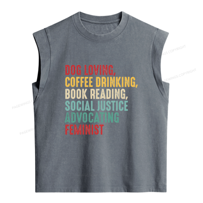 Pagewing Dog Coffee Book Reading Women's Washed Tank Top