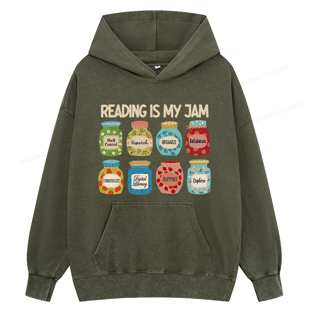 Pagewings Reading is My Jam Bookworm Unisex Washed Hoodie