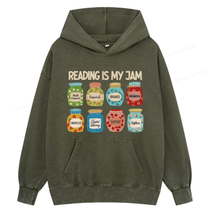 Pagewings Reading is My Jam Bookworm Unisex Washed Hoodie